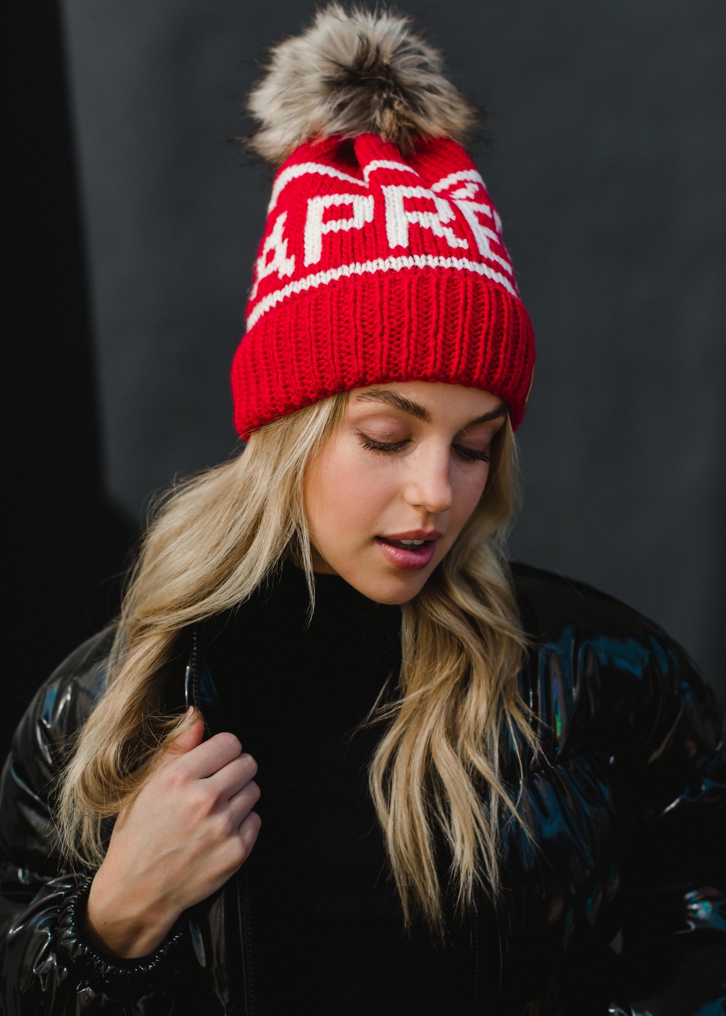 Red Apres Pom Hat
