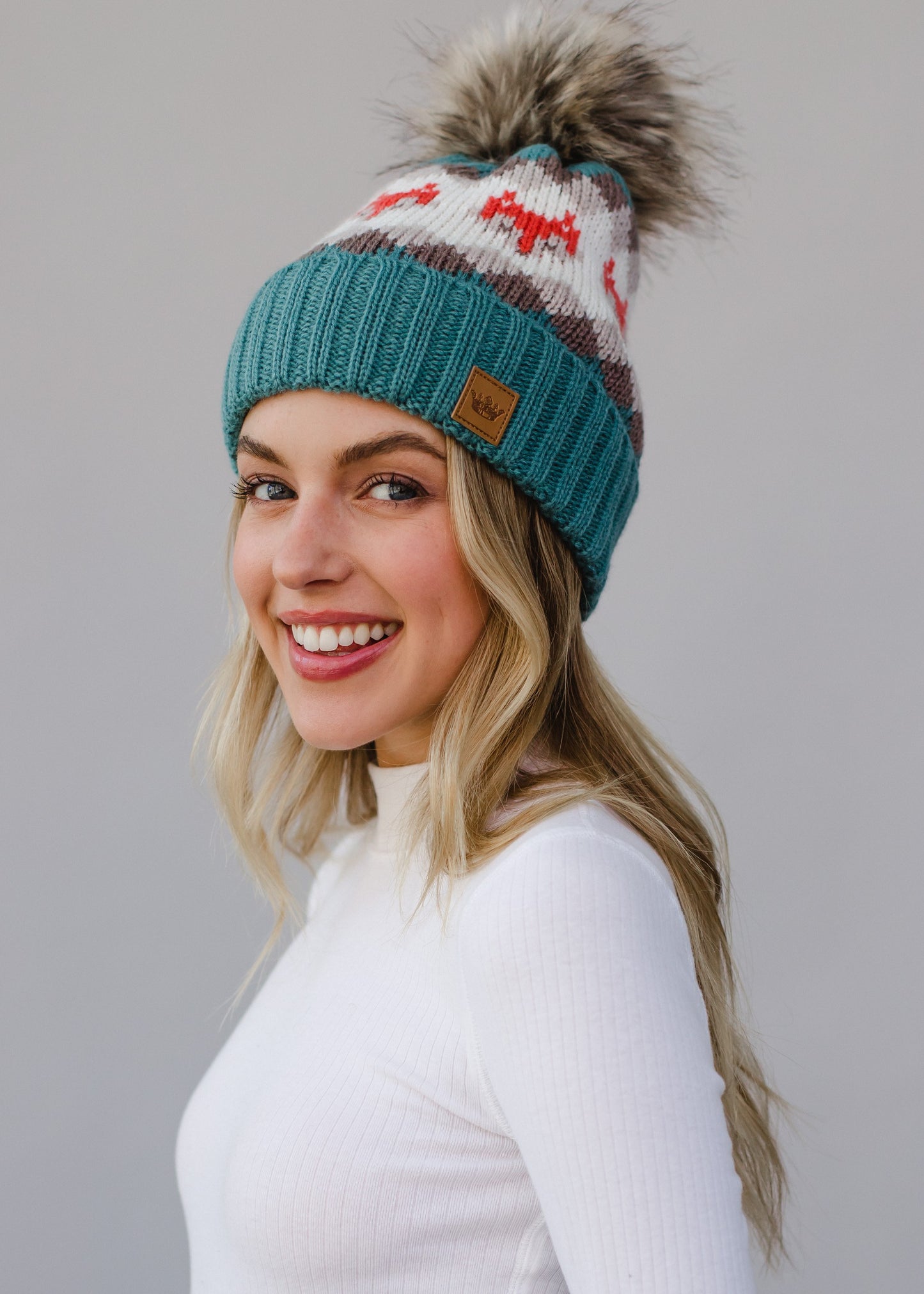 Fox Pattern Pom Hat