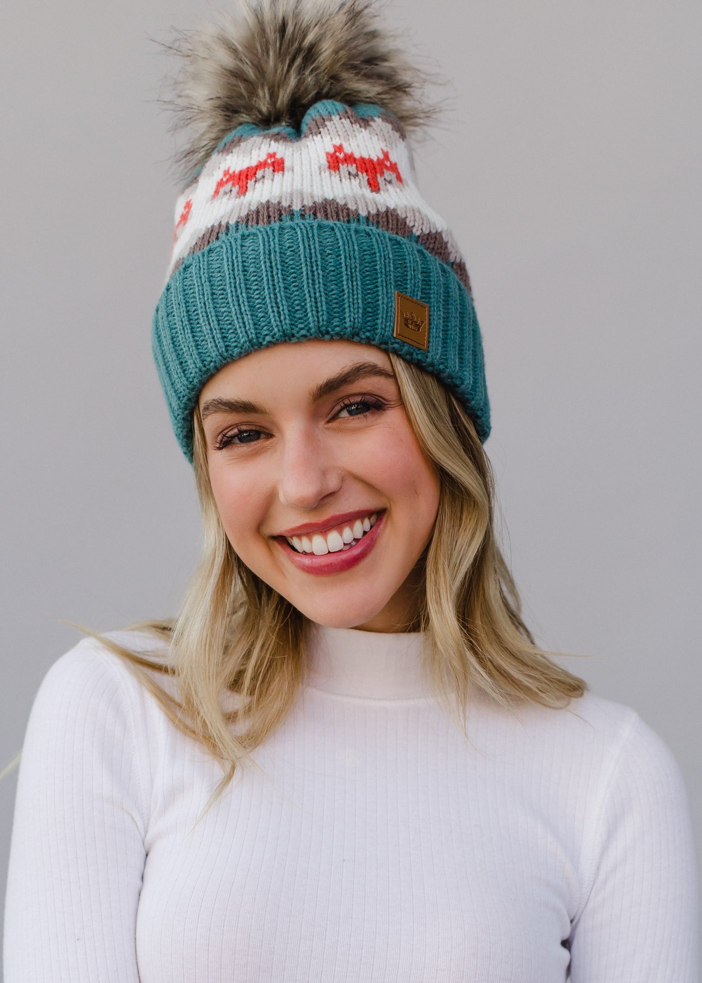 Fox Pattern Pom Hat