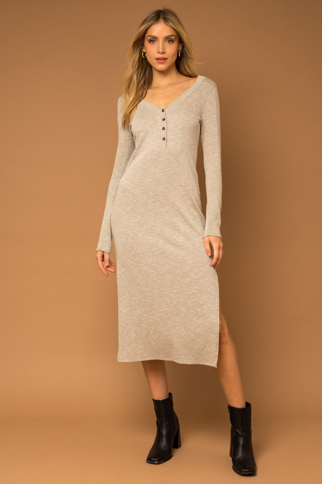 Warm Grey Ribbed Midi