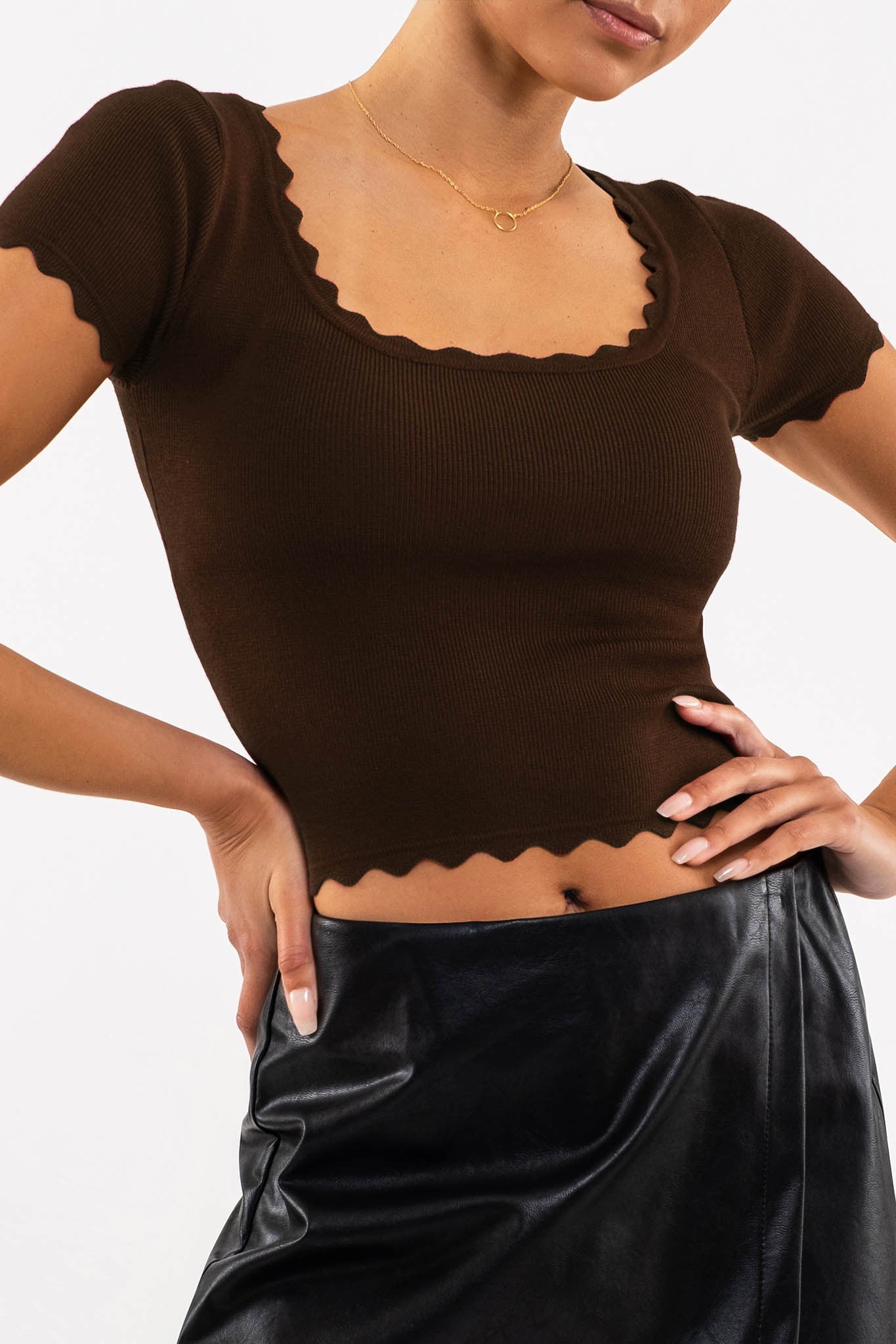 Elena Scallop Edge Knit Top - Multiple Colors