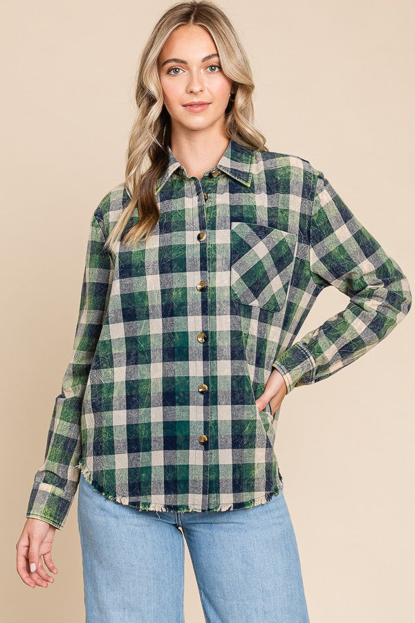 Plaid Mineral Wash Button Down - Multiple Colors