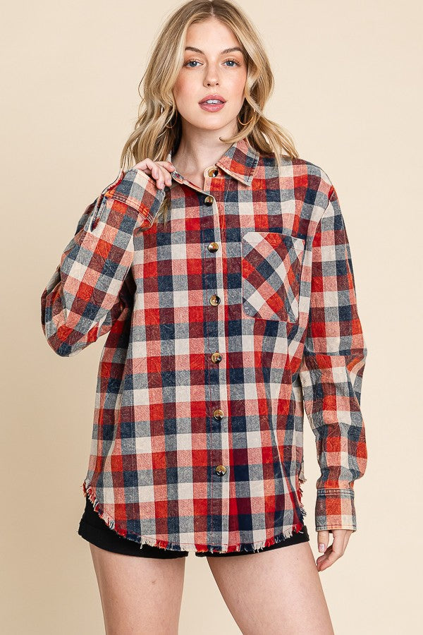 Plaid Mineral Wash Button Down - Multiple Colors