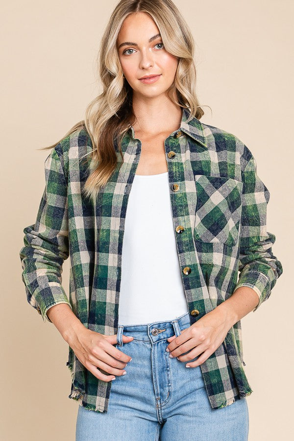 Plaid Mineral Wash Button Down - Multiple Colors
