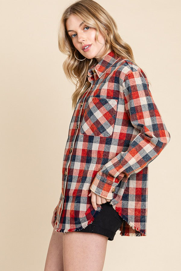 Plaid Mineral Wash Button Down - Multiple Colors
