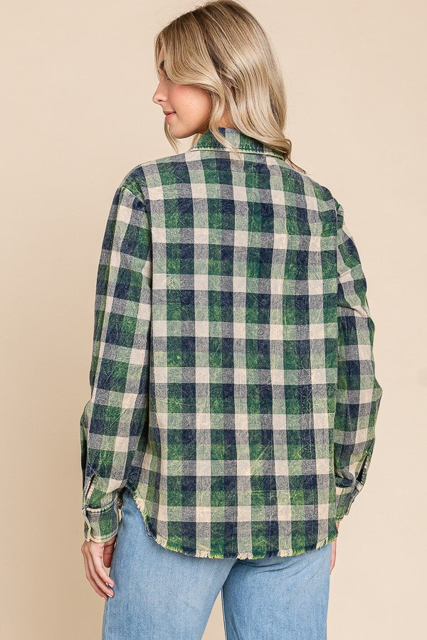 Plaid Mineral Wash Button Down - Multiple Colors