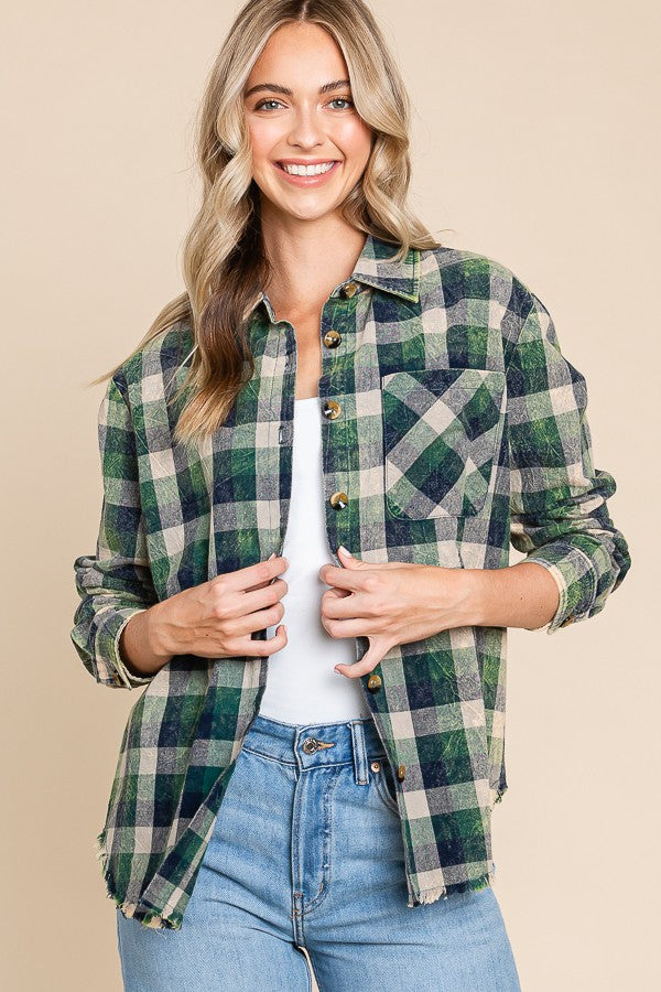 Plaid Mineral Wash Button Down - Multiple Colors