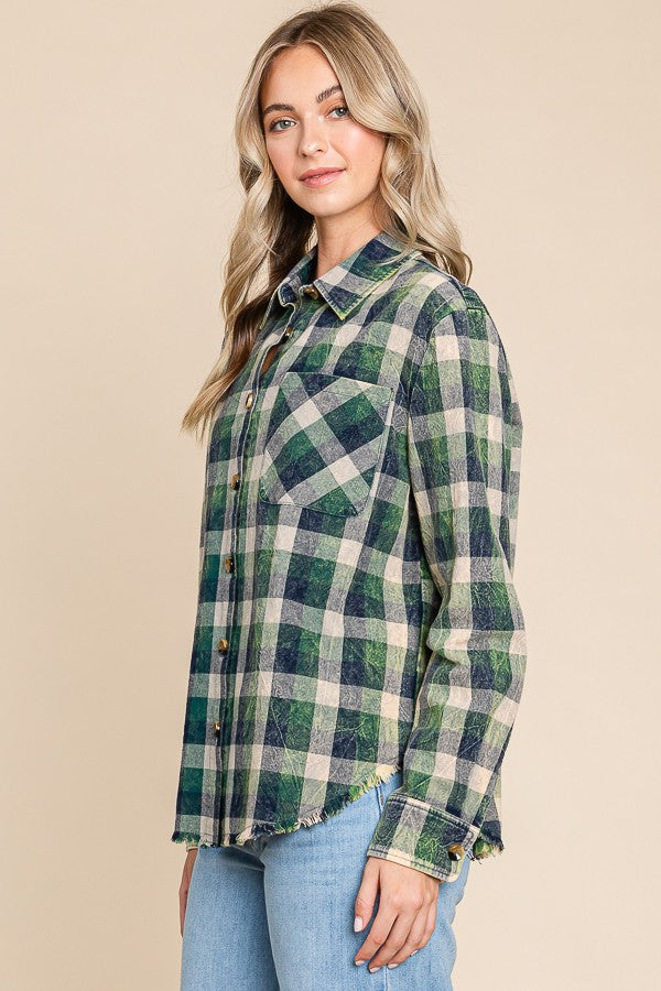 Plaid Mineral Wash Button Down - Multiple Colors