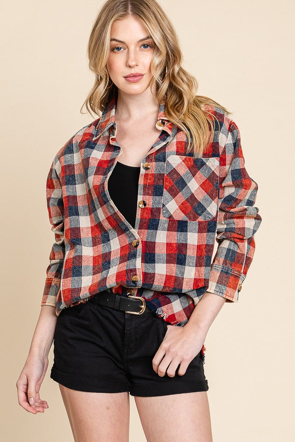 Plaid Mineral Wash Button Down - Multiple Colors