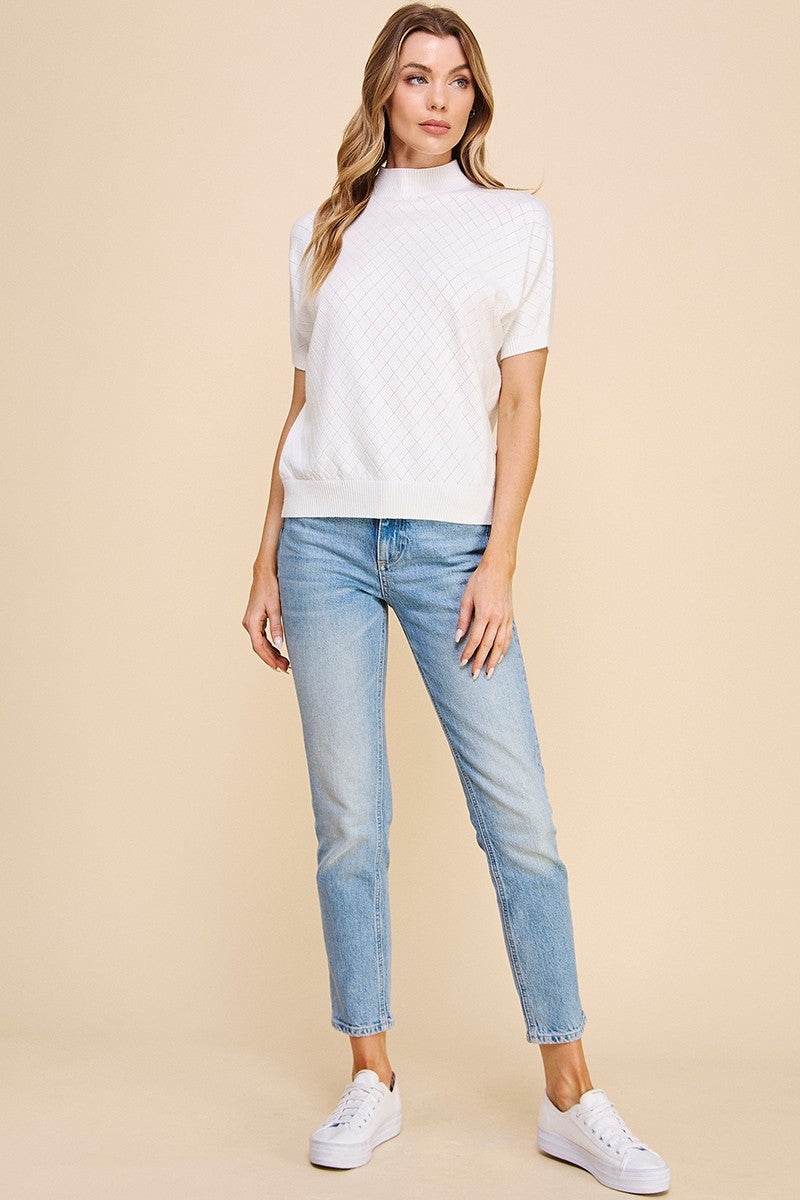 Short Sleeve Pointelle Top - Multiple Colors
