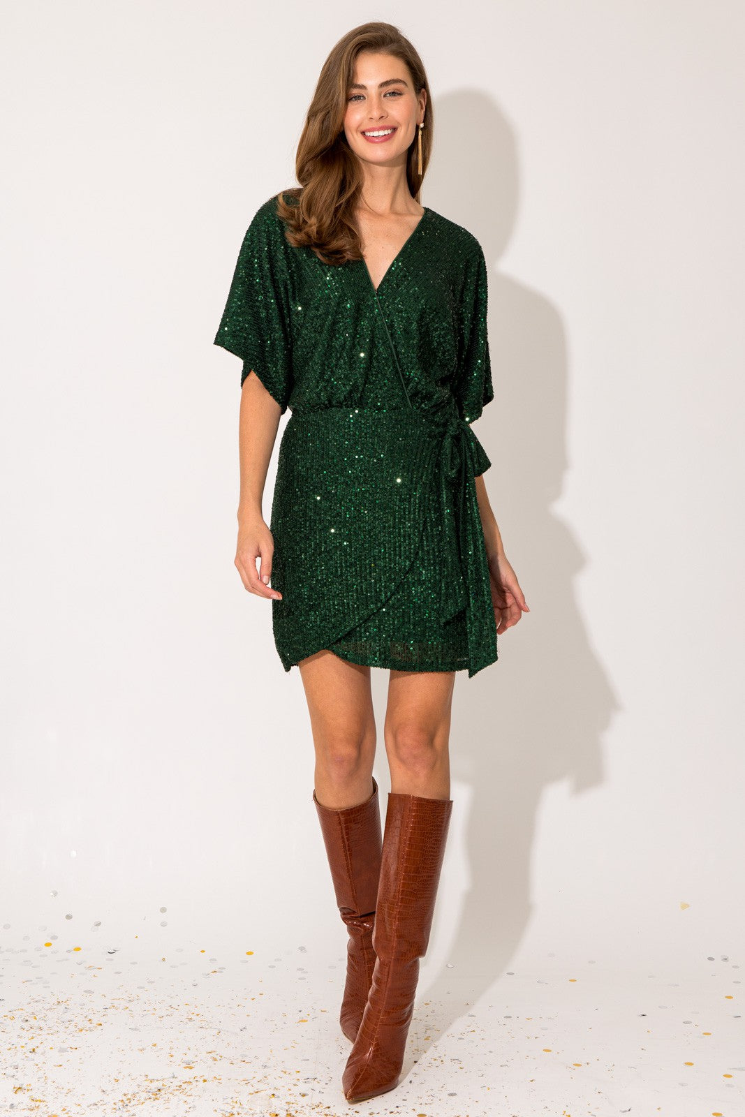 Faux Wrap Sequin Dress