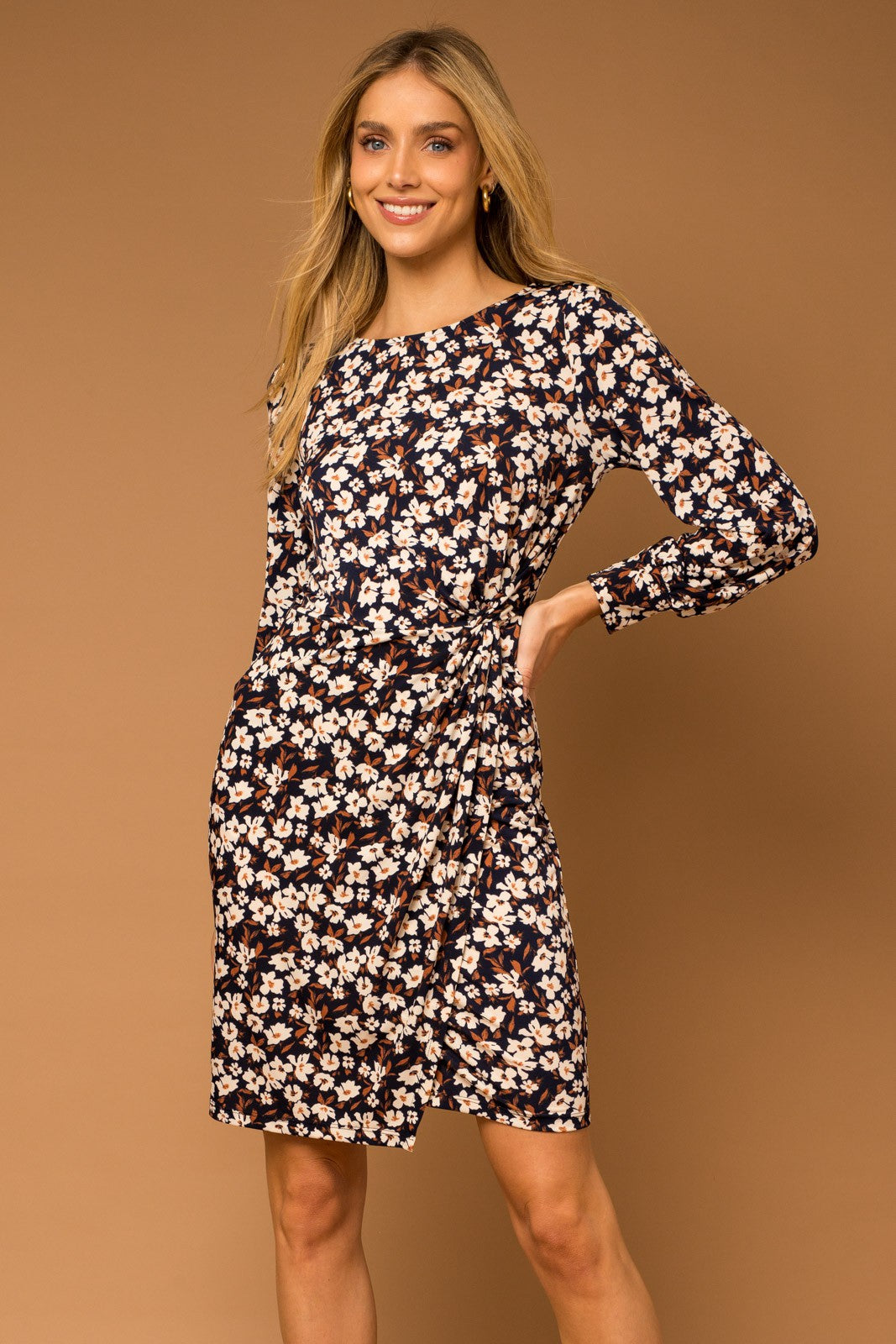 Side Knot Long Sleeve Dress