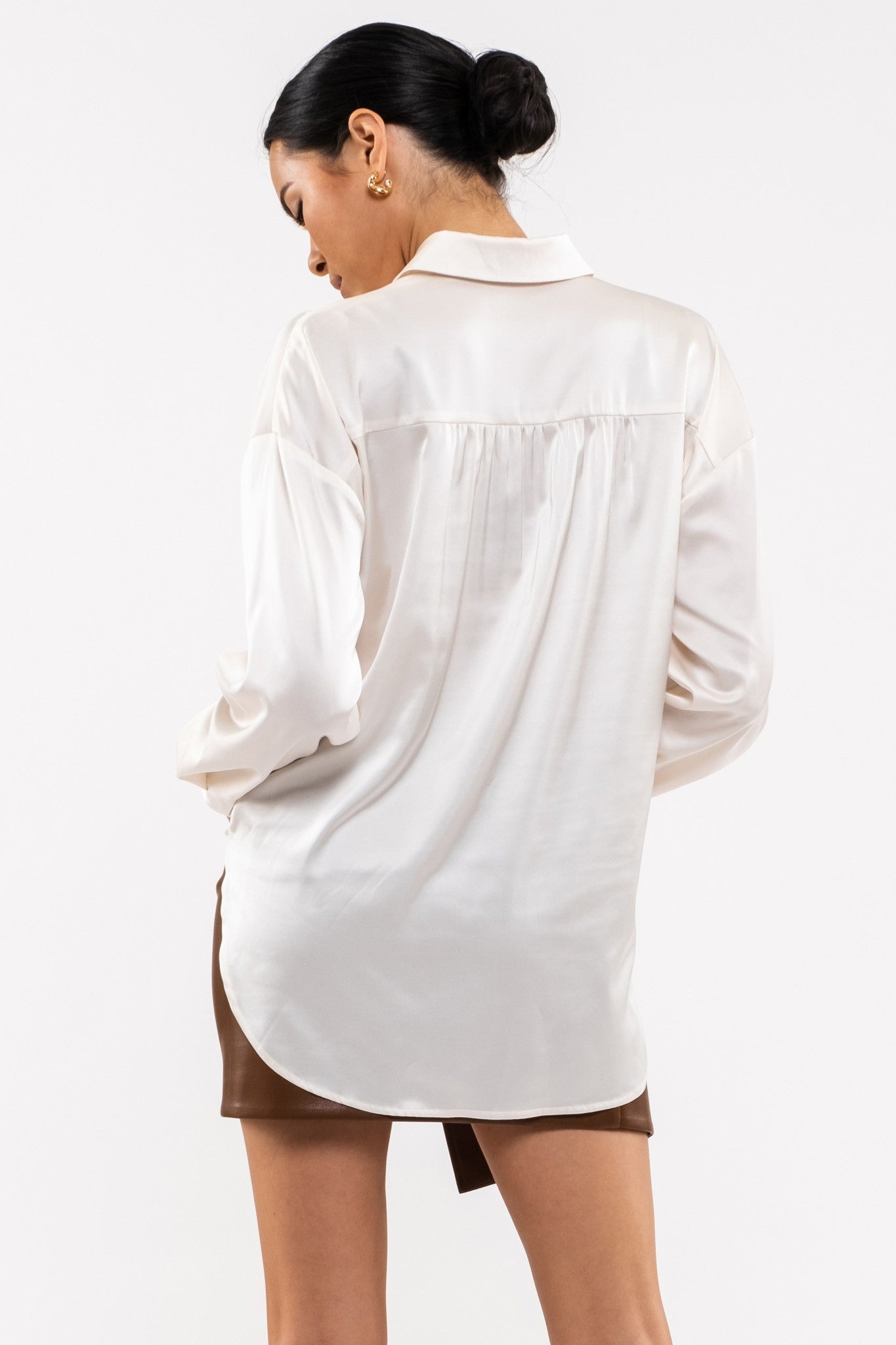 Satin Long Sleeve Button Up- Multiple Colors