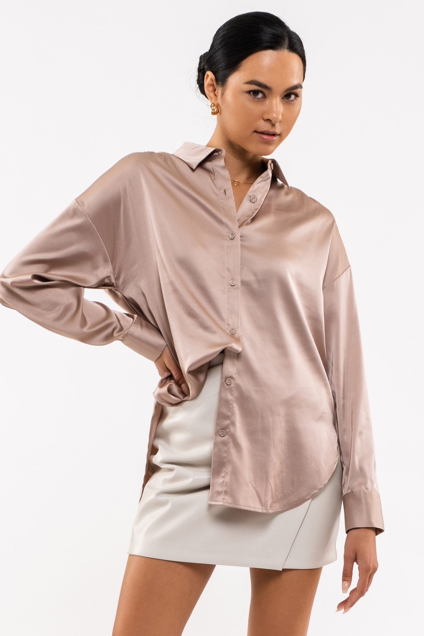 Satin Long Sleeve Button Up- Multiple Colors