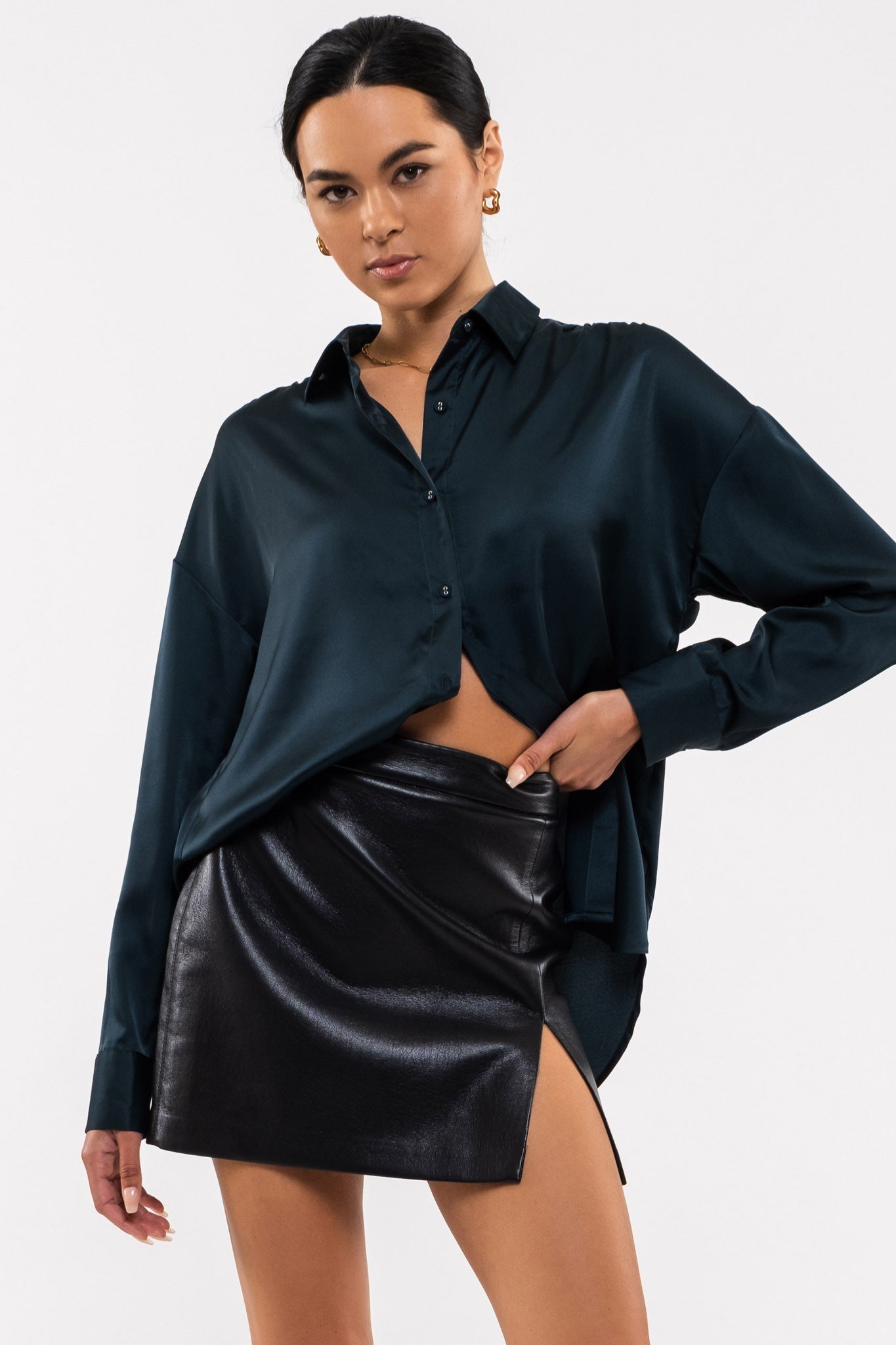 Satin Long Sleeve Button Up- Multiple Colors