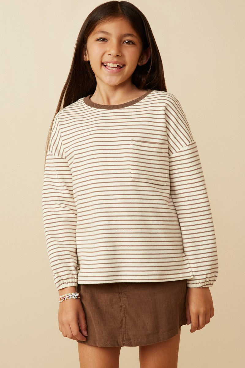 Girl's Taupe Stripe Top