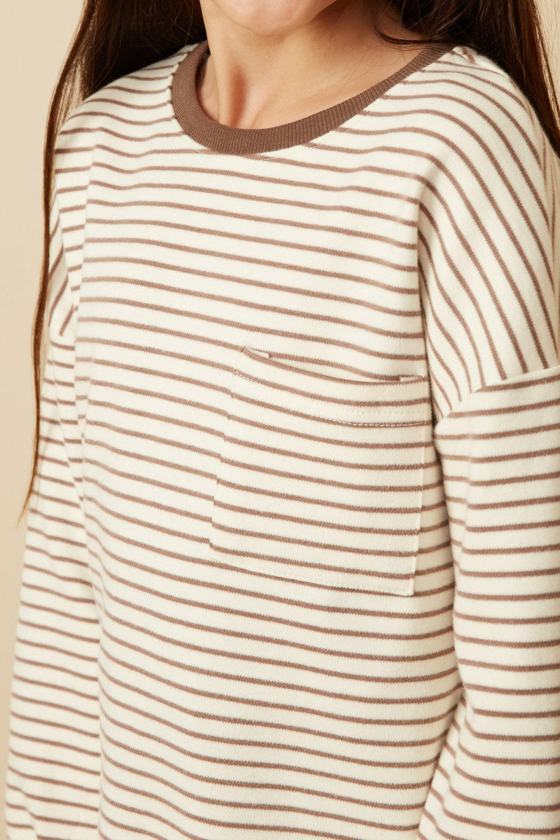 Girl's Taupe Stripe Top