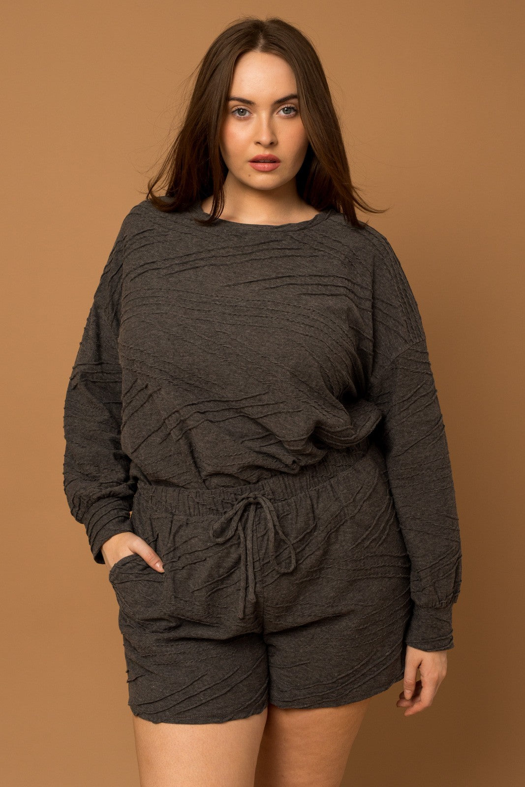Plus Size Charcoal Textured Set