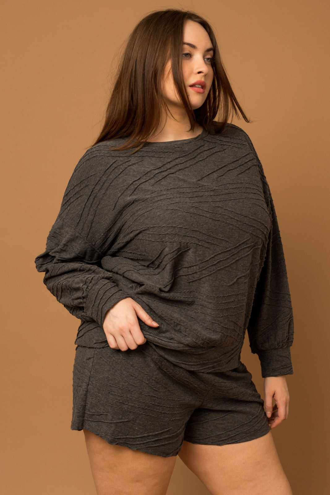 Plus Size Charcoal Textured Set