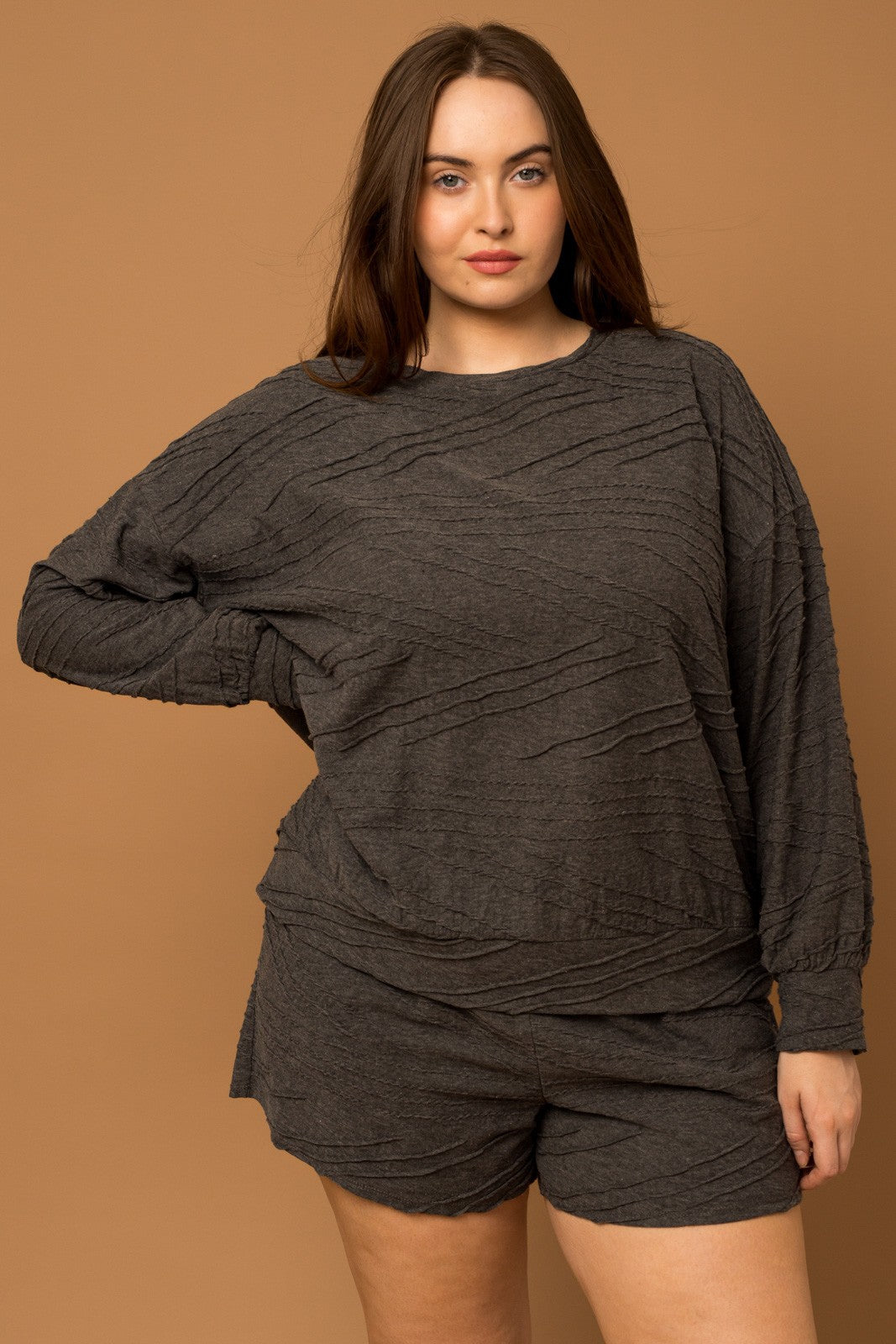 Plus Size Charcoal Textured Set