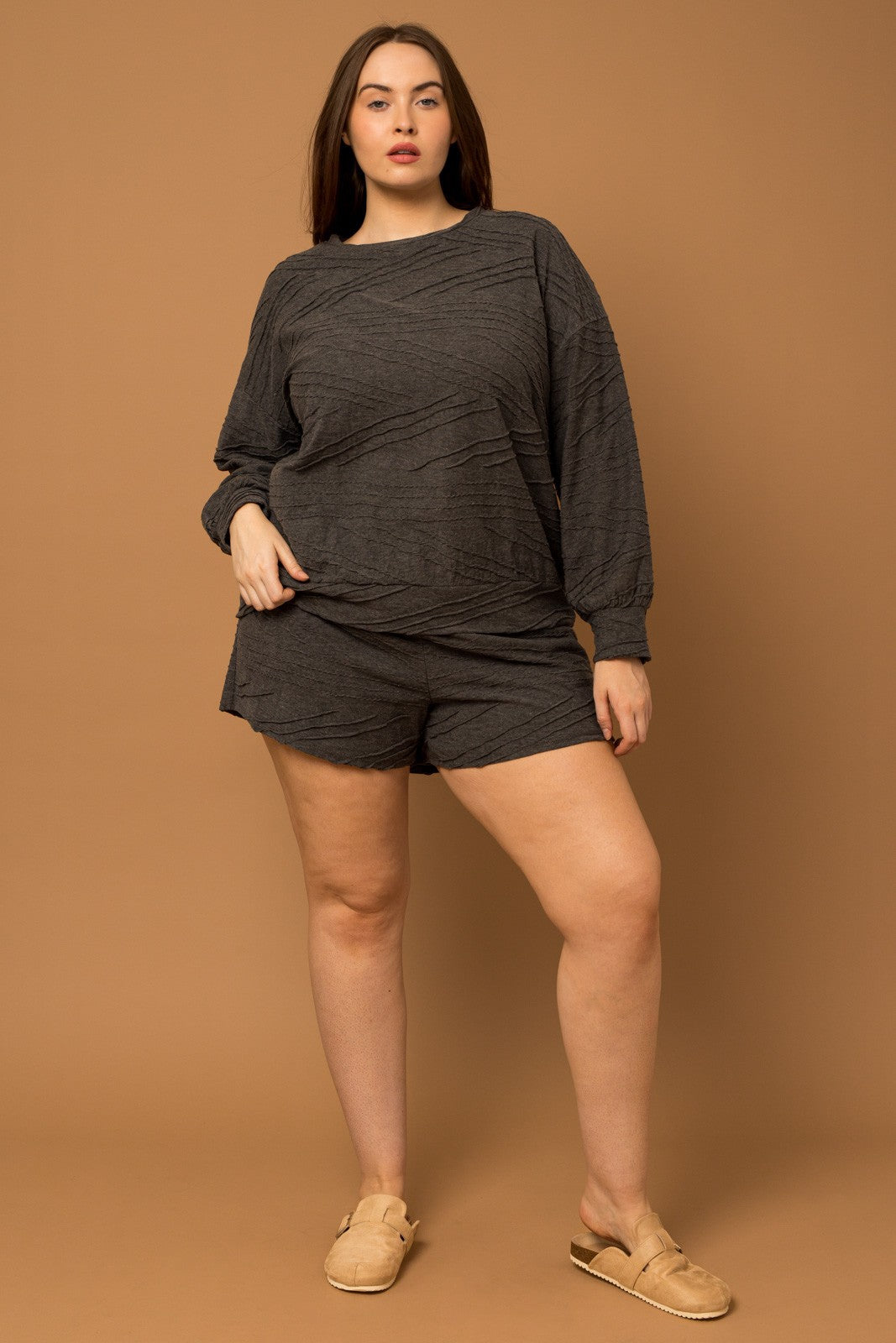 Plus Size Charcoal Textured Set