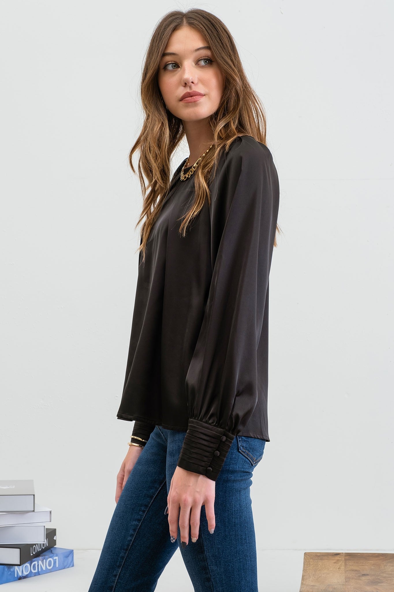 Satin Bishop Sleeve Top - Multiple Colors