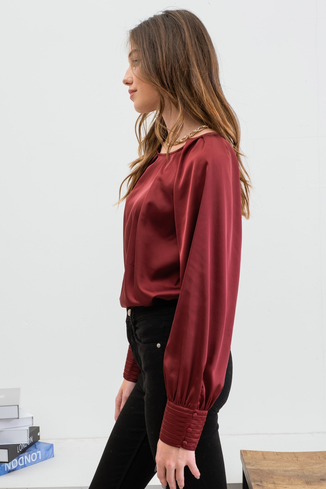Satin Bishop Sleeve Top - Multiple Colors