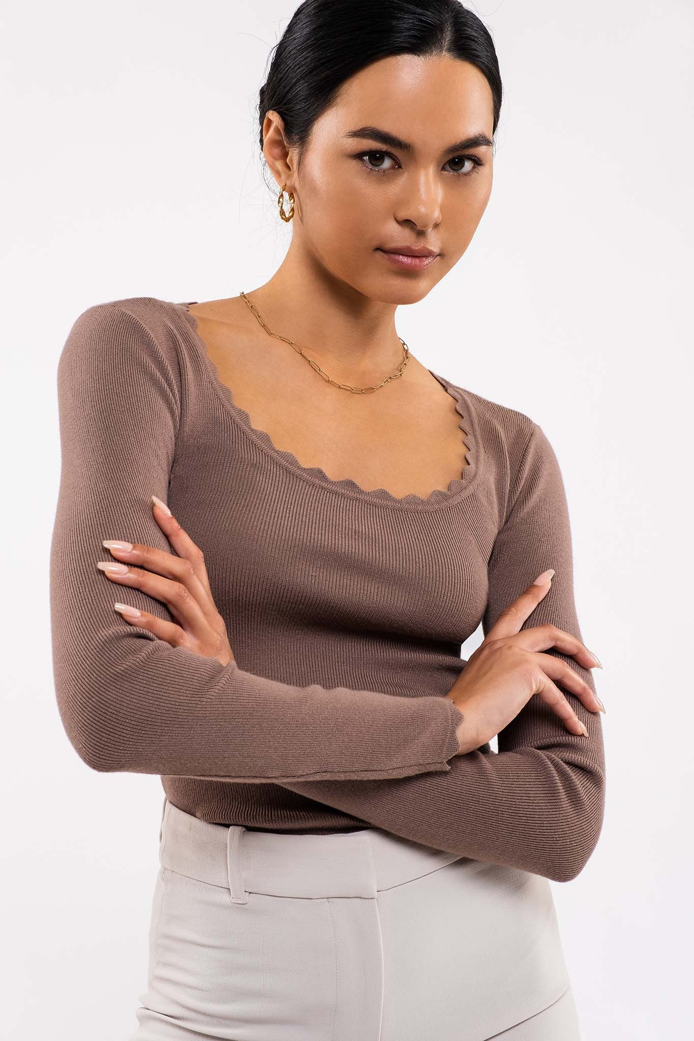Alma Scallop Edge Long Sleeve - Multiple Colors