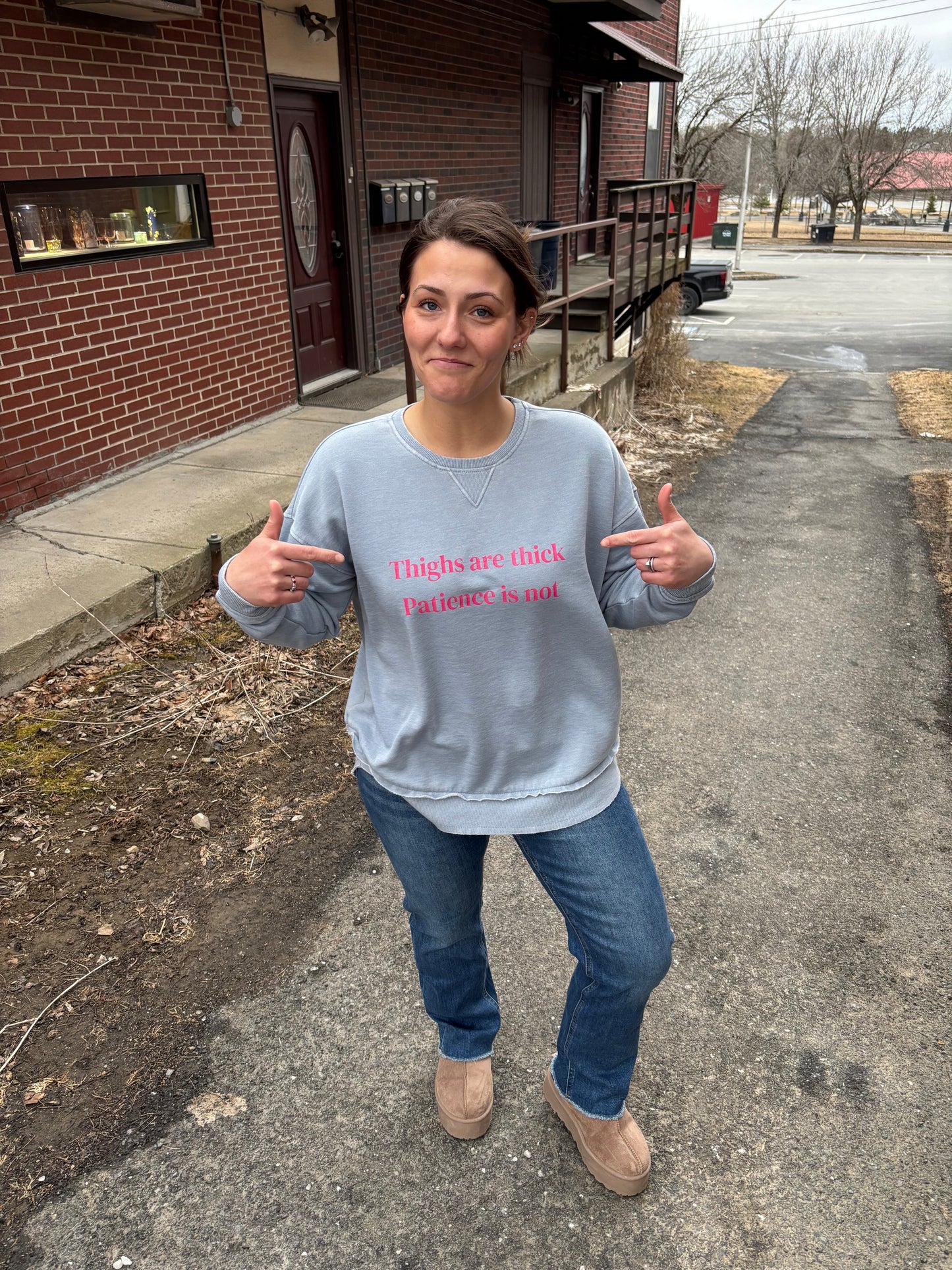Thighs Are Thick Patience Is Not Burnout Fleece Sweatshirt