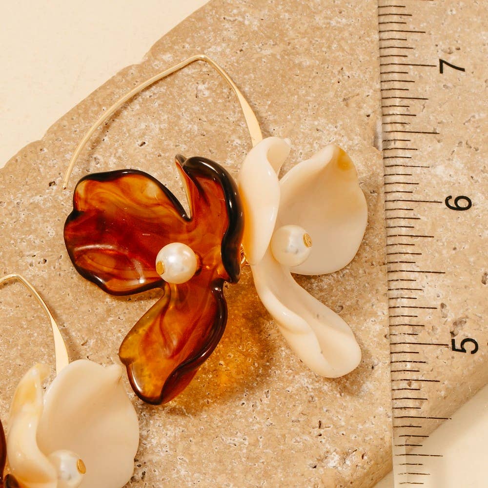 Resin And Pearl Flower Petal Threader Earrings