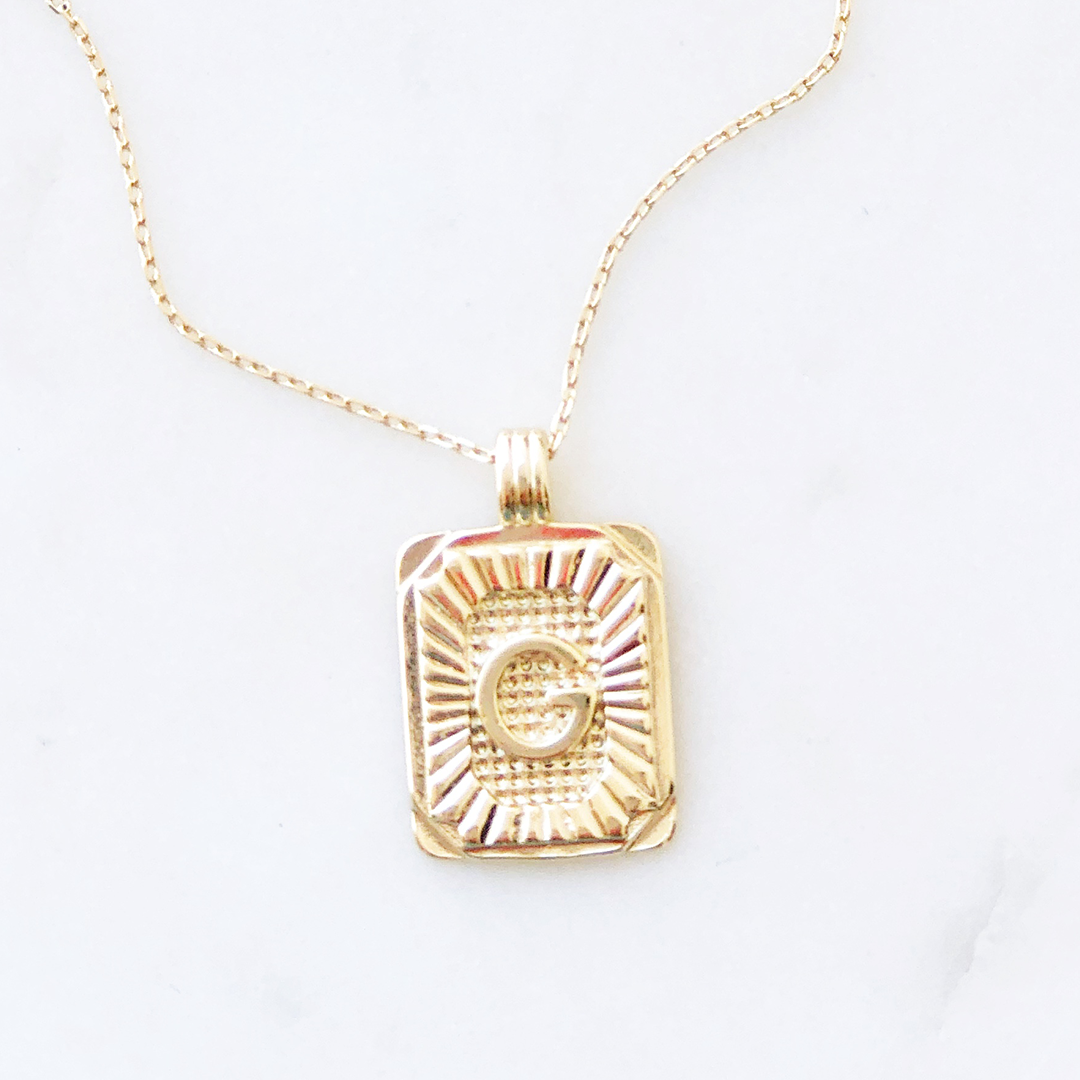 Squared Initial Coin Necklace
