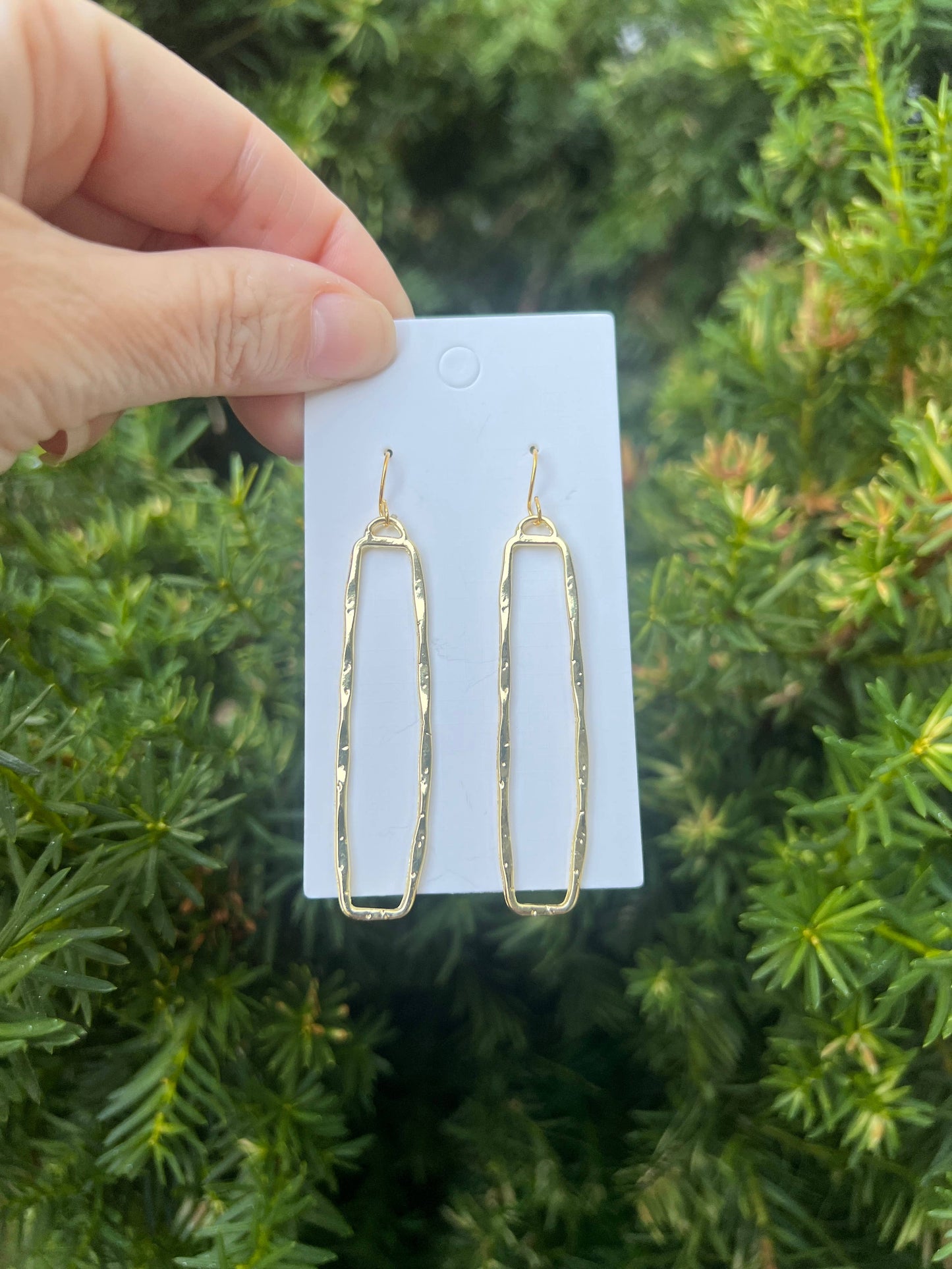 Gold Hammered Rectangle Statement Earrings