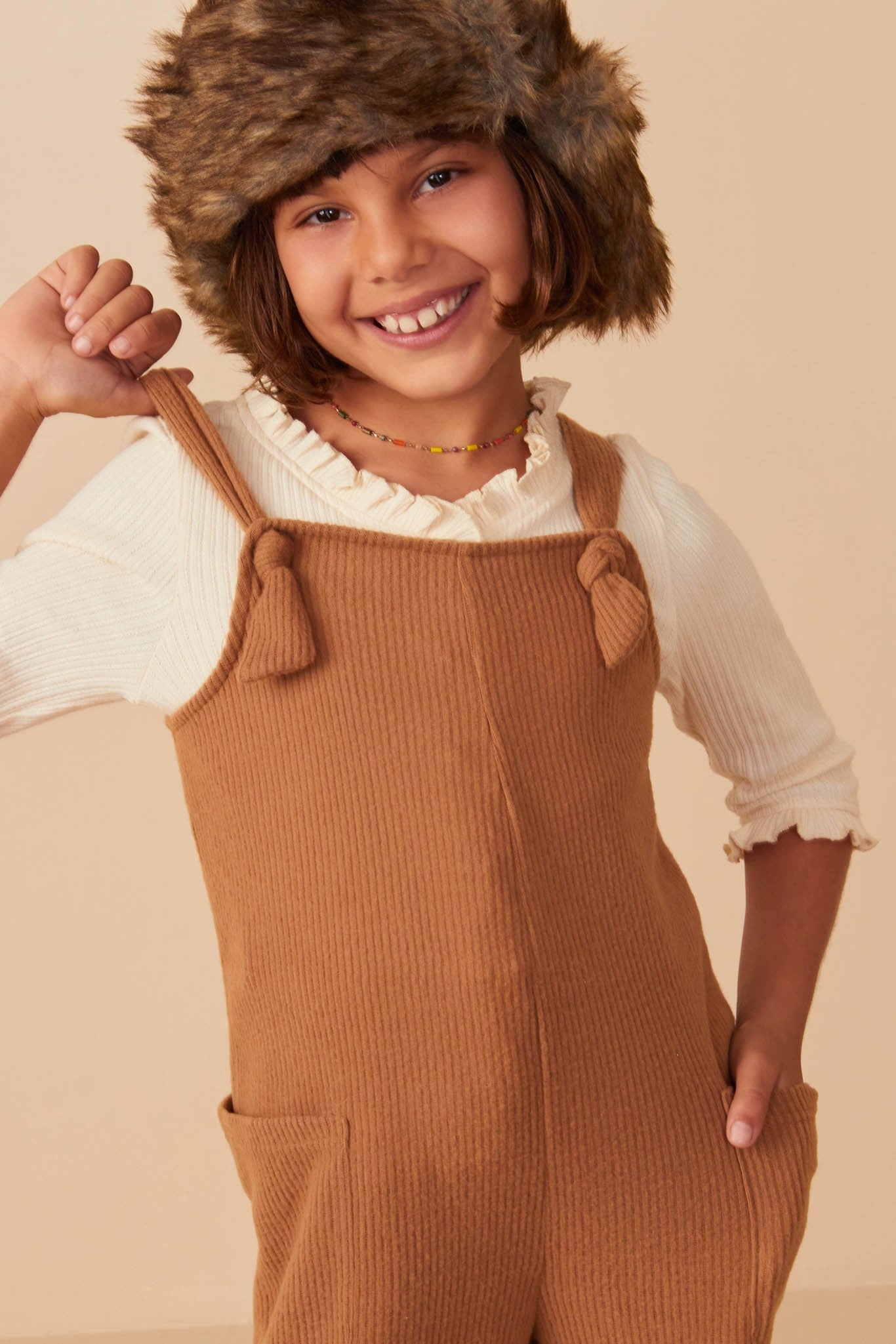 Girl's Ribbed Overalls