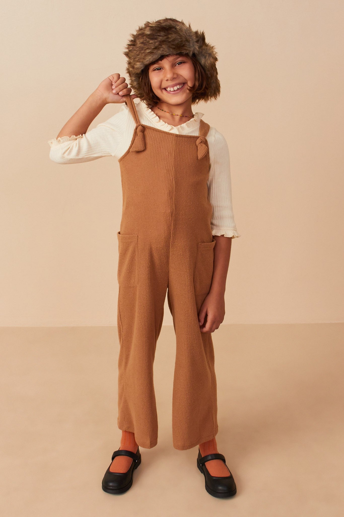Girl's Ribbed Overalls