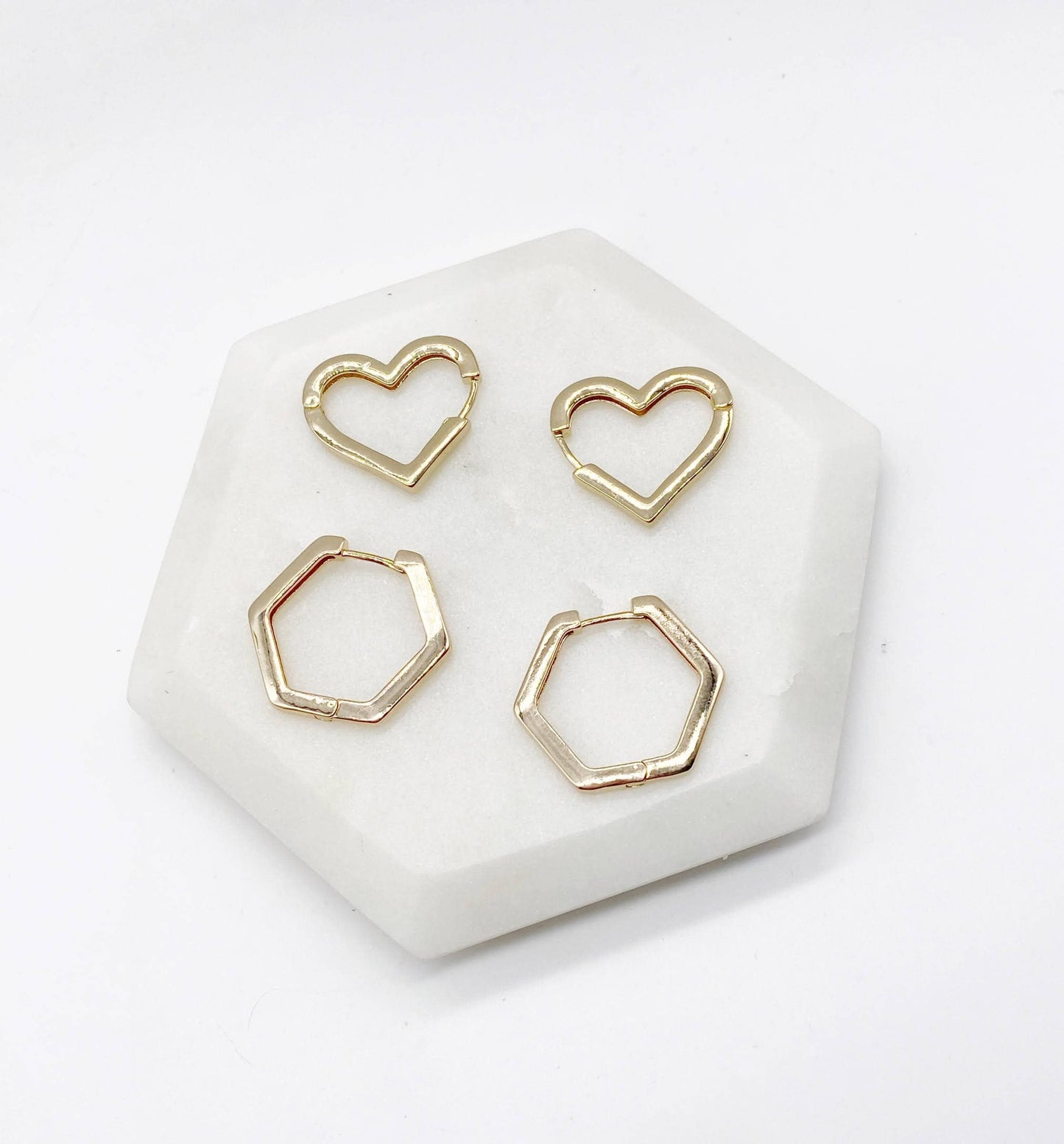 Gold Hex Hexagon Huggie Hoop Earrings