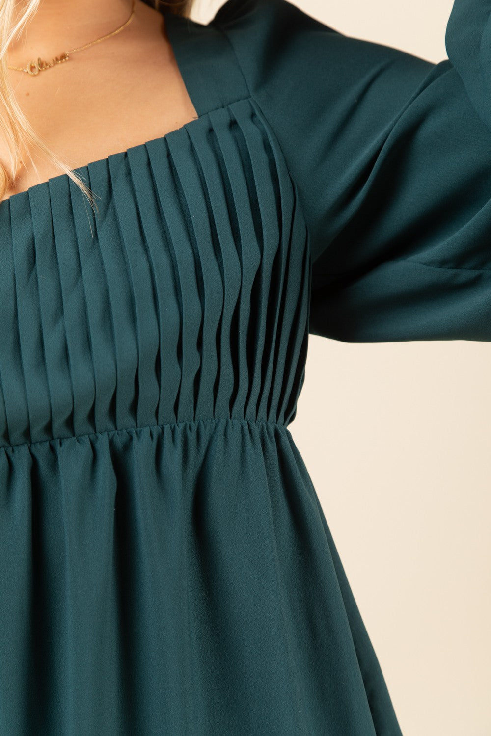 Forest Green Pleated Tie Back Dress