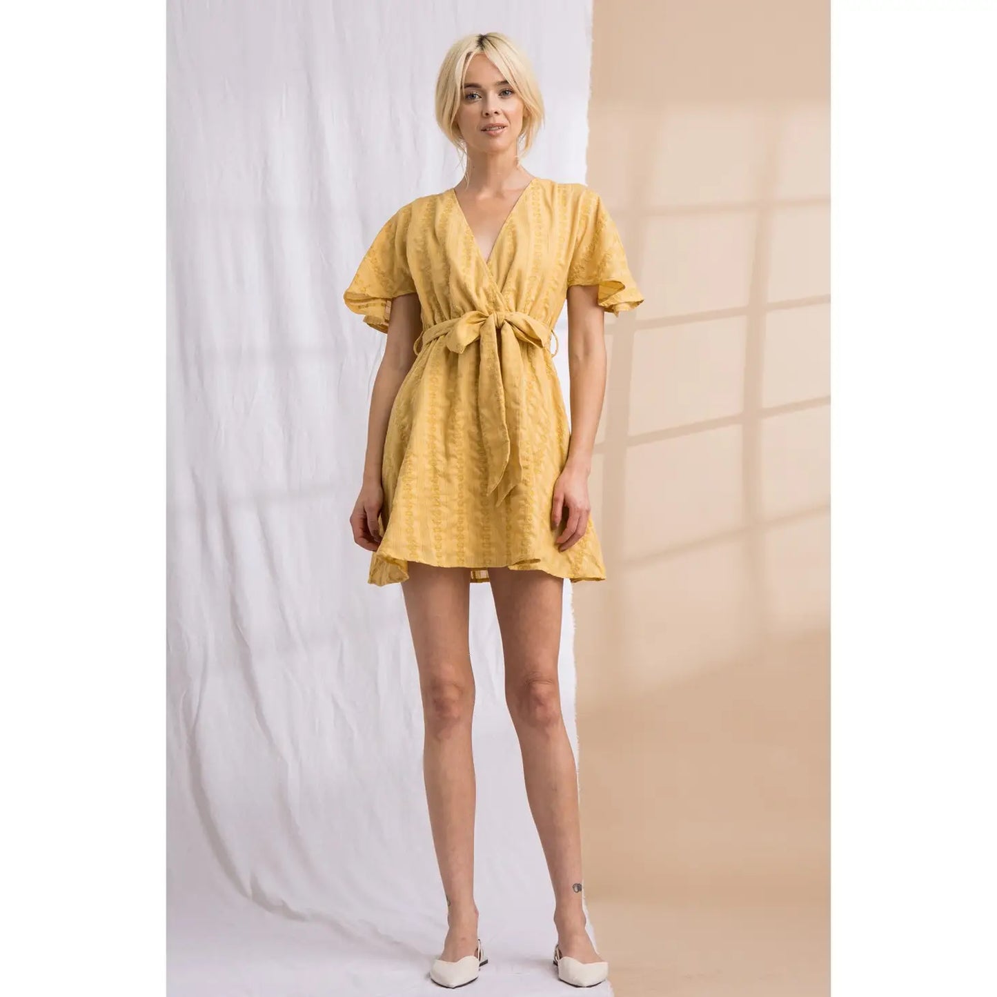 Mustard Mini Surplice Dress