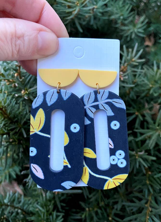 Navy Yellow Floral Acrylic Earrings
