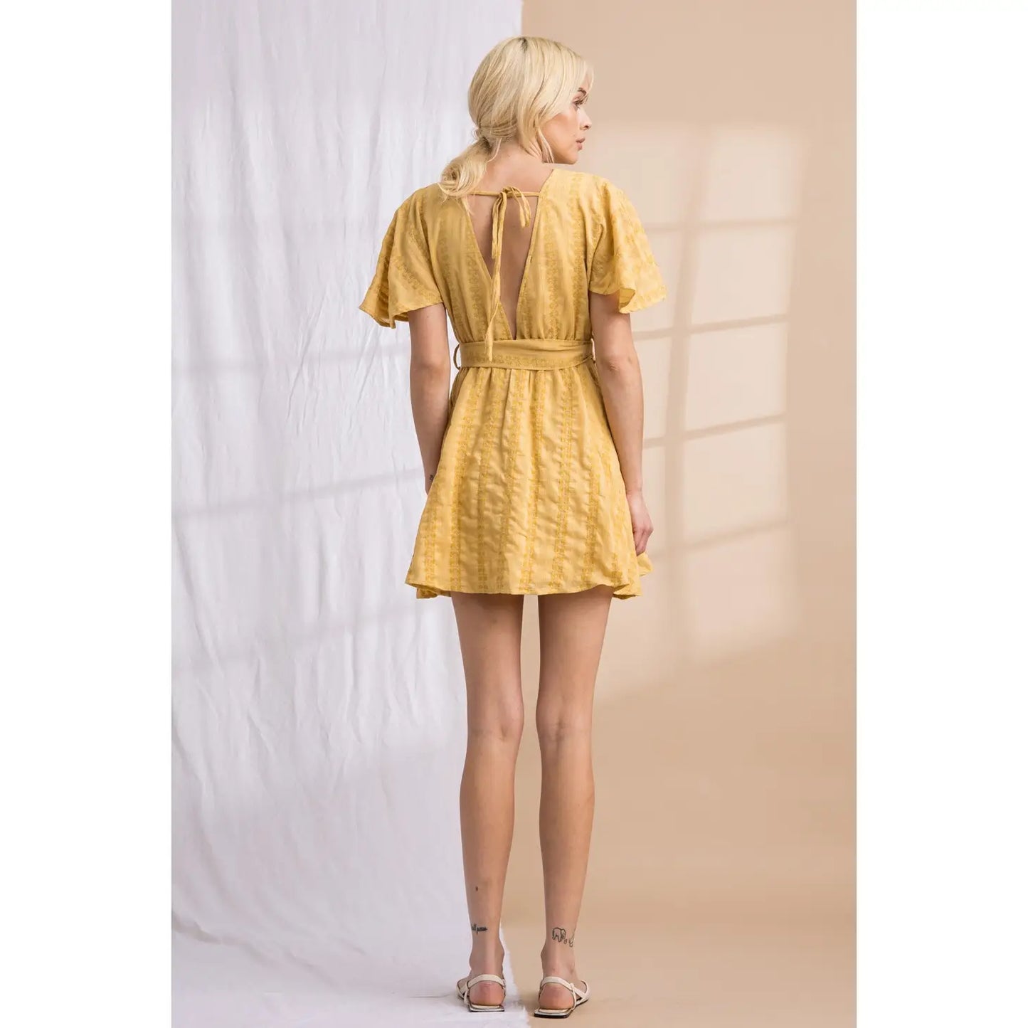 Mustard Mini Surplice Dress