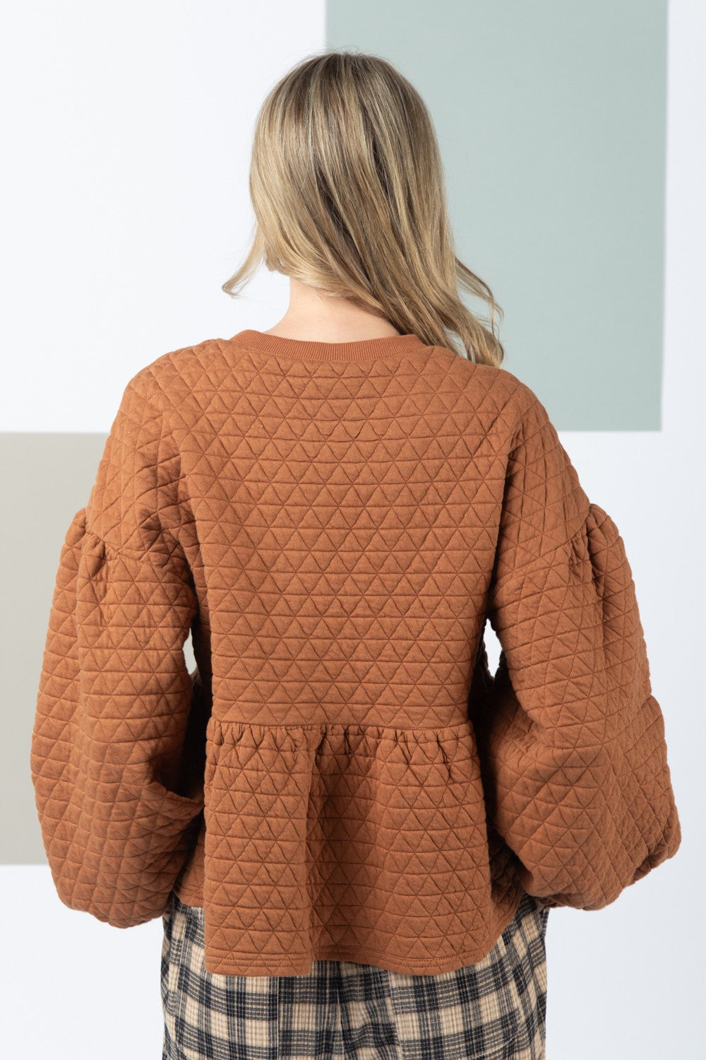 Quilted Balloon Sleeve Top - Multiple Colors