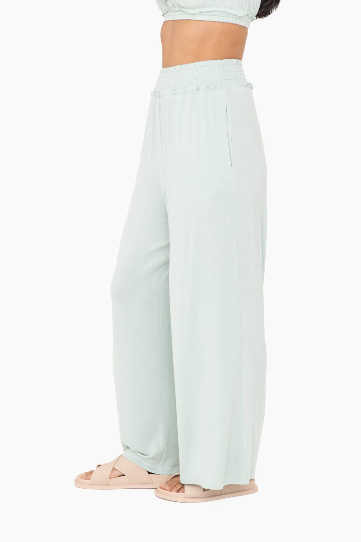 Smocked Waist Wide-Leg Pants