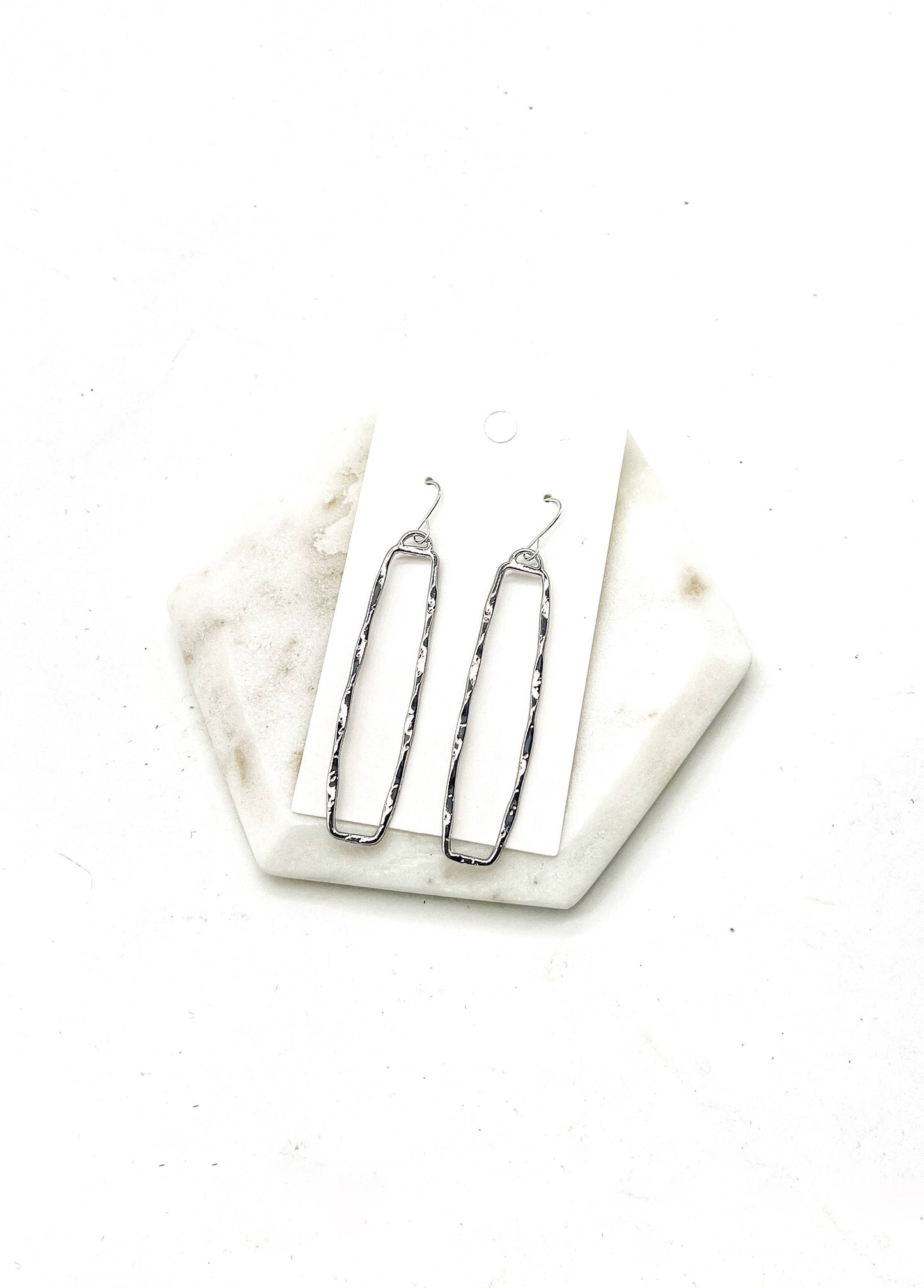 Silver Hammered Rectangle Statement Earrings