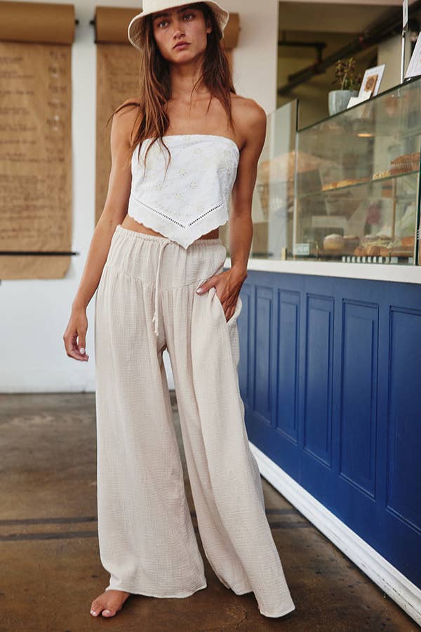 Navy Wide Leg Flattering Cotton Gauze Pants