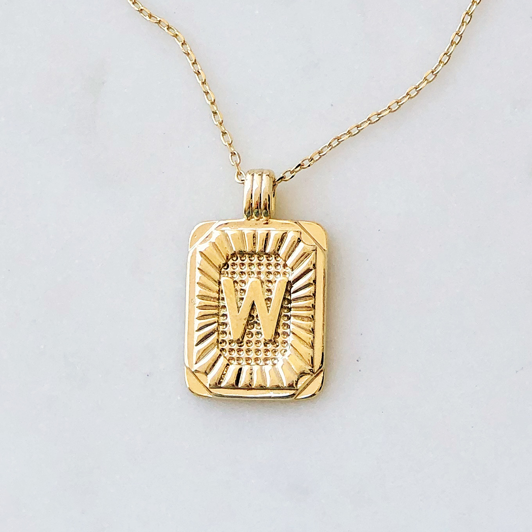 Squared Initial Coin Necklace