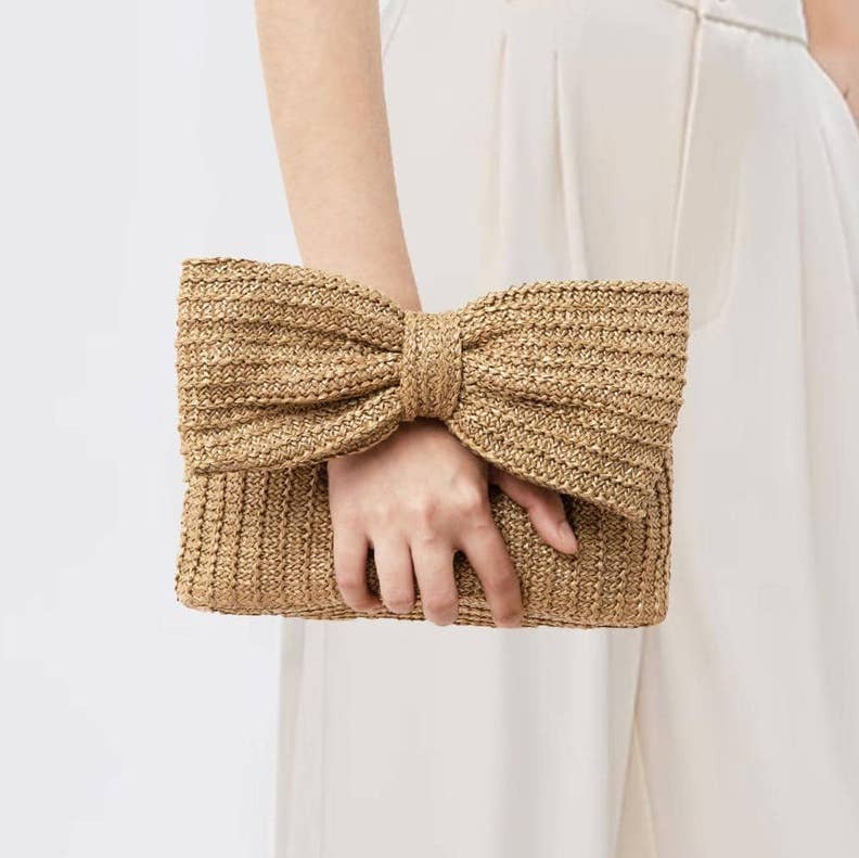 Woven Pouch Zipper Bag with Ribbon Handles