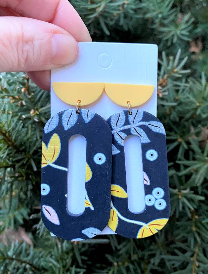 Navy Yellow Floral Acrylic Earrings