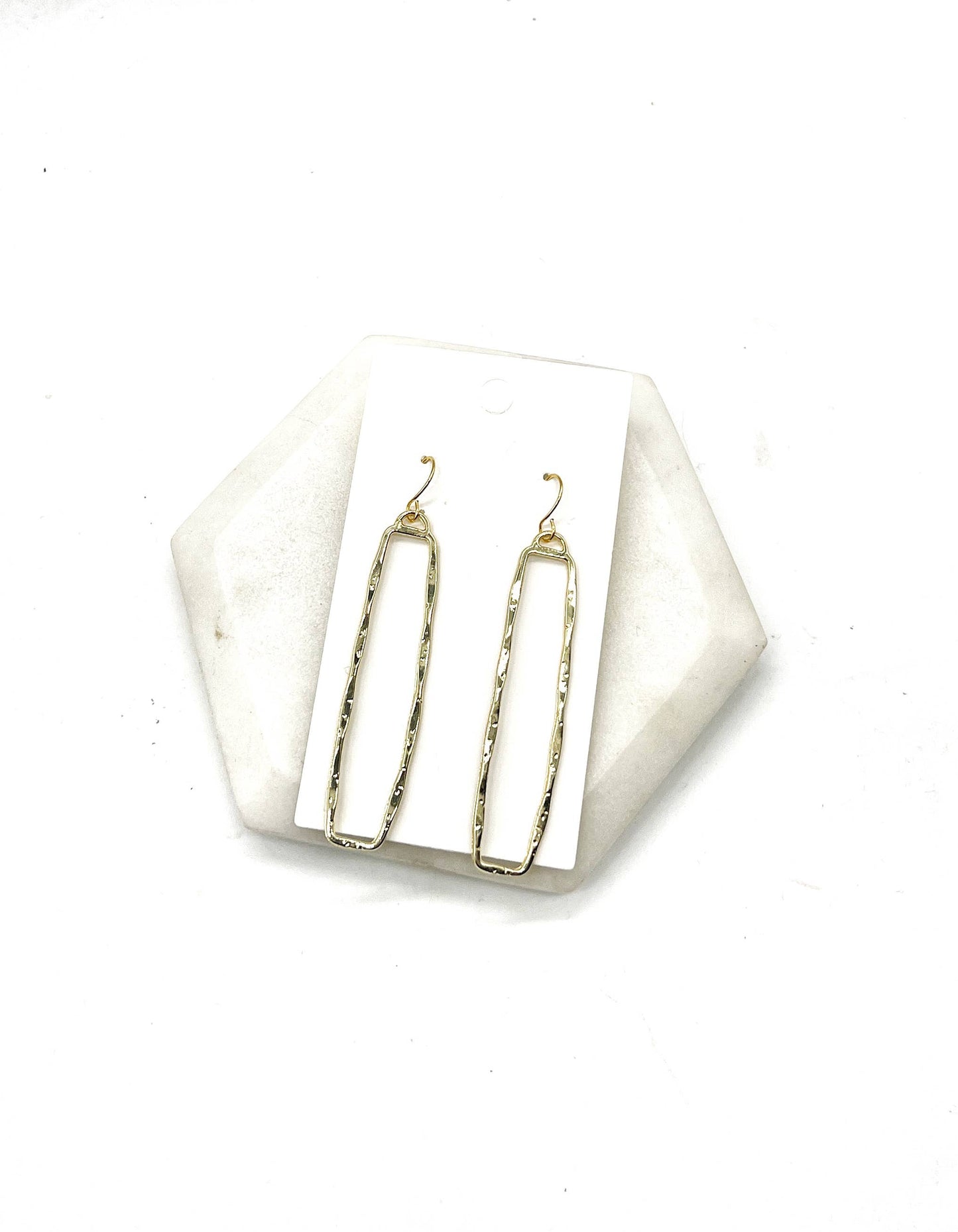 Gold Hammered Rectangle Statement Earrings