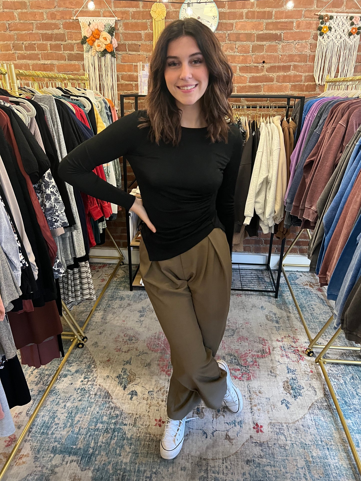 Olive High Waist Pleated Wide Leg Pant