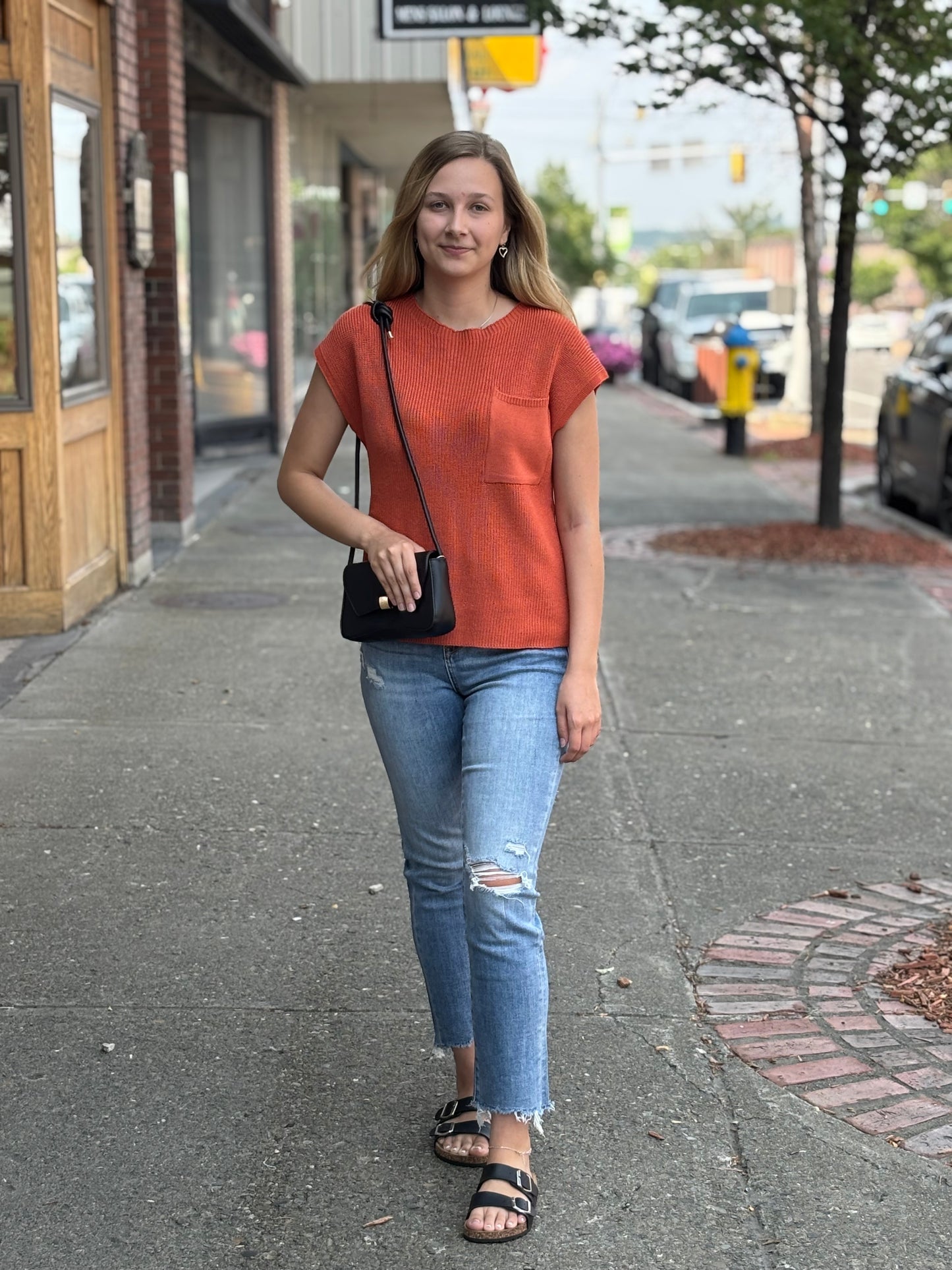 Rust Round Neck Short Sleeve Sweater S-XL