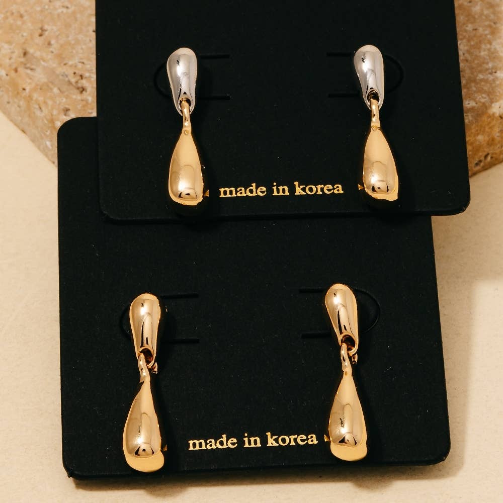Double Metallic Tear Dangle Earrings